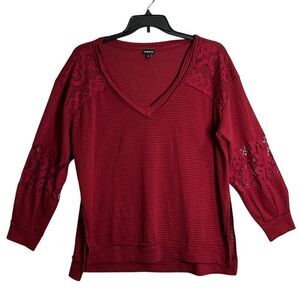 Torrid Long Sleeve Pull Over Lace Sleeve Womens‎ Size O (Large 12) Red